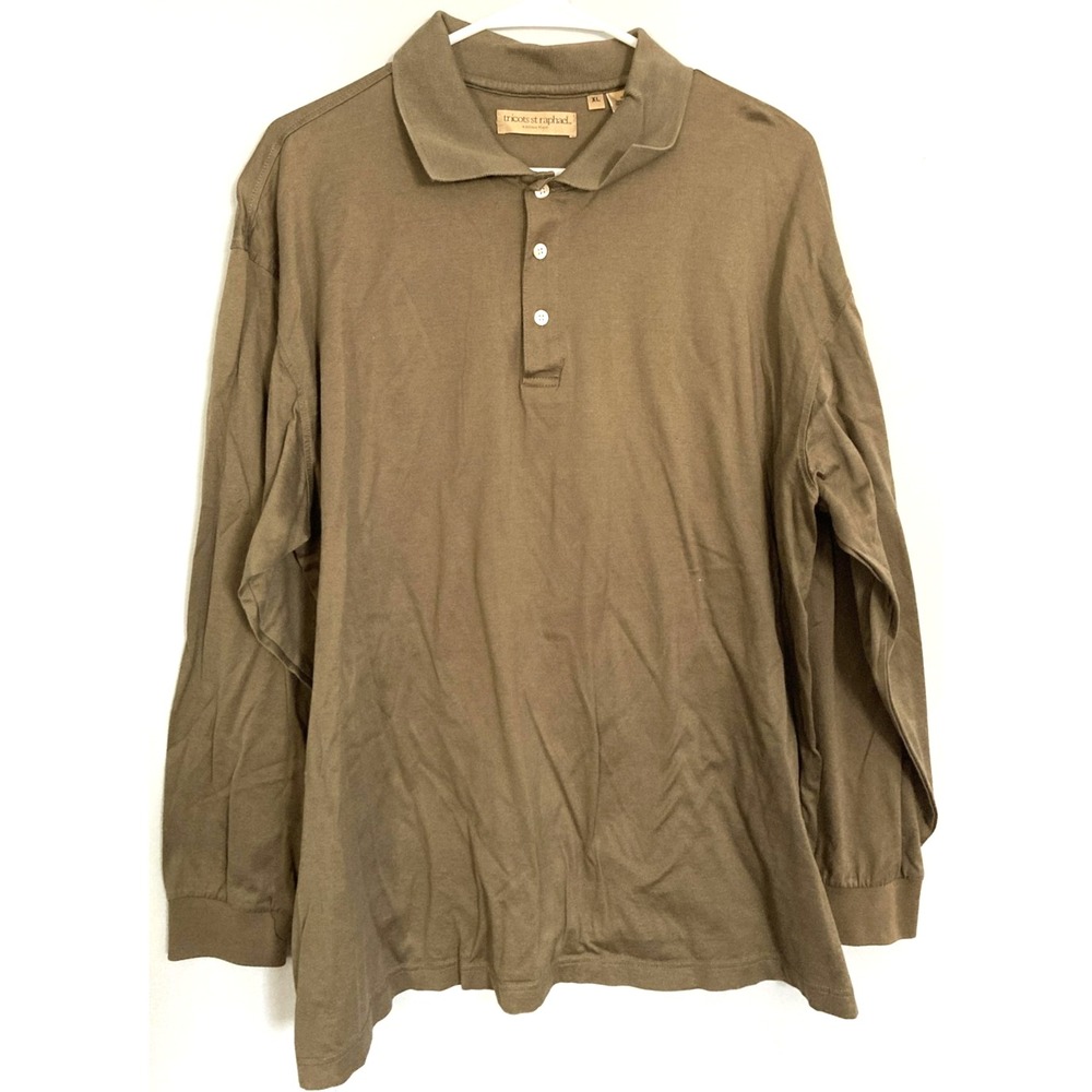 Tricots St Raphael Polo Shirt Mens XL Brown Long Sleeve Mercerized Cotton USA